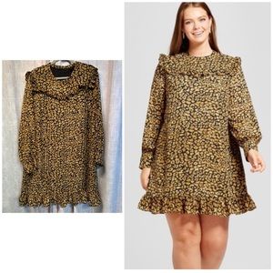 Who What Wear Leopard Ruffle Animal print Long Sleeve Knee Length Dress 4x